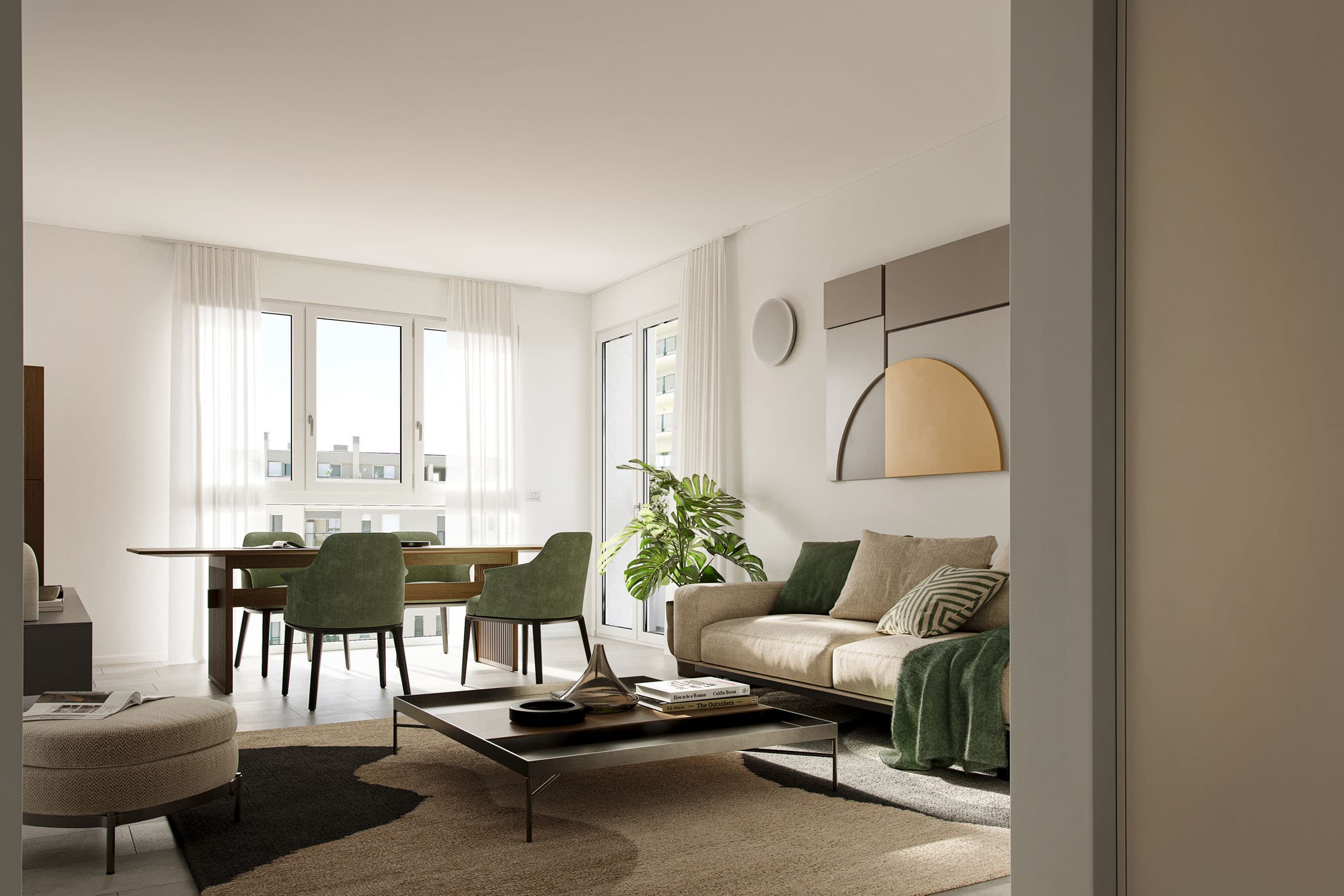 Zona living luminosa di un appartamento CAVillage